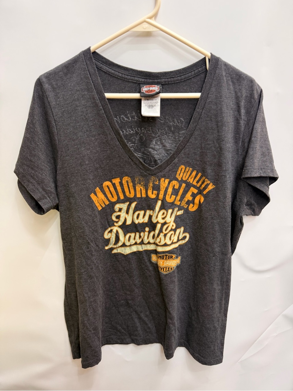 Harley-Davidson Charcoal Tag Tee with Orange & Cream Logo women’s size XXL